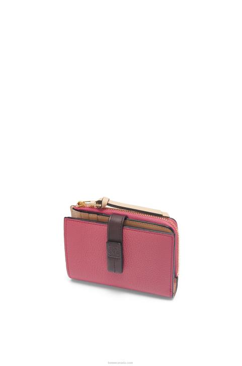 Loewe Slim zip bifold wallet in soft grained calfskin 688V1242 Women Plumrose/Chocolate