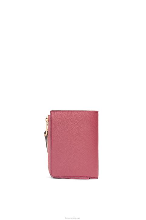Loewe Slim zip bifold wallet in soft grained calfskin 688V1242 Women Plumrose/Chocolate