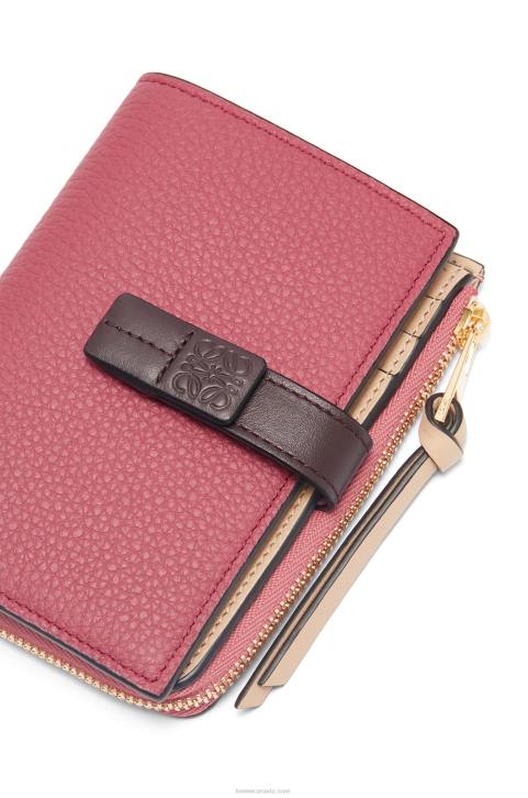 Loewe Slim zip bifold wallet in soft grained calfskin 688V1242 Women Plumrose/Chocolate