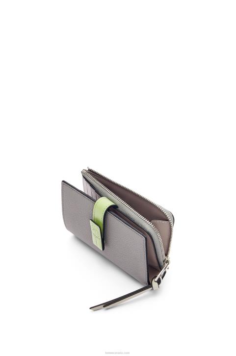 Loewe Slim zip bifold wallet in soft grained calfskin 688V1251 Women Pearl Grey/Light Pale Green