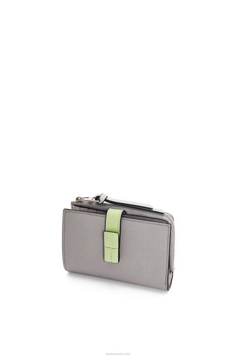 Loewe Slim zip bifold wallet in soft grained calfskin 688V1251 Women Pearl Grey/Light Pale Green