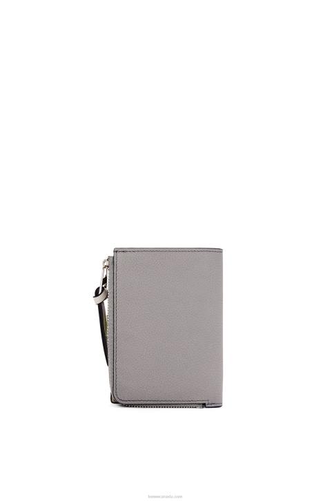 Loewe Slim zip bifold wallet in soft grained calfskin 688V1251 Women Pearl Grey/Light Pale Green