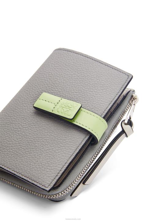 Loewe Slim zip bifold wallet in soft grained calfskin 688V1251 Women Pearl Grey/Light Pale Green