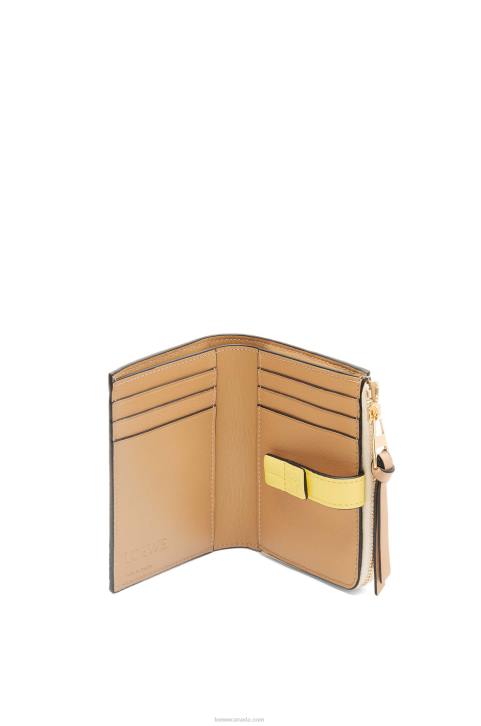 Loewe Slim zip bifold wallet in soft grained calfskin 688V1265 Women Butter/Pale Lemon