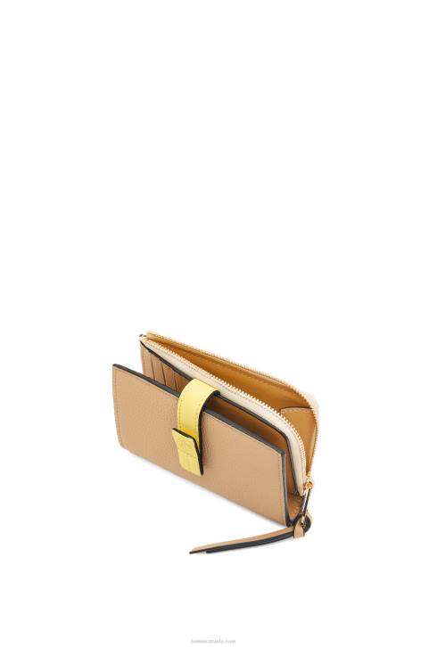 Loewe Slim zip bifold wallet in soft grained calfskin 688V1265 Women Butter/Pale Lemon
