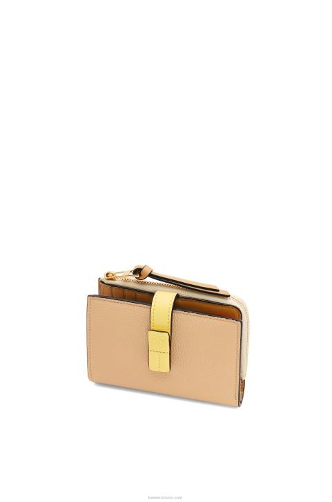 Loewe Slim zip bifold wallet in soft grained calfskin 688V1265 Women Butter/Pale Lemon