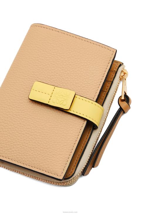 Loewe Slim zip bifold wallet in soft grained calfskin 688V1265 Women Butter/Pale Lemon