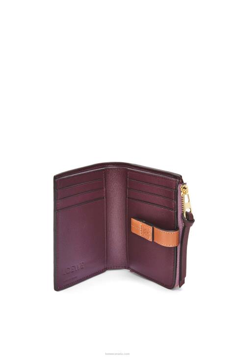 Loewe Slim zip bifold wallet in soft grained calfskin 688V1269 Women Dirty Mauve/Tan