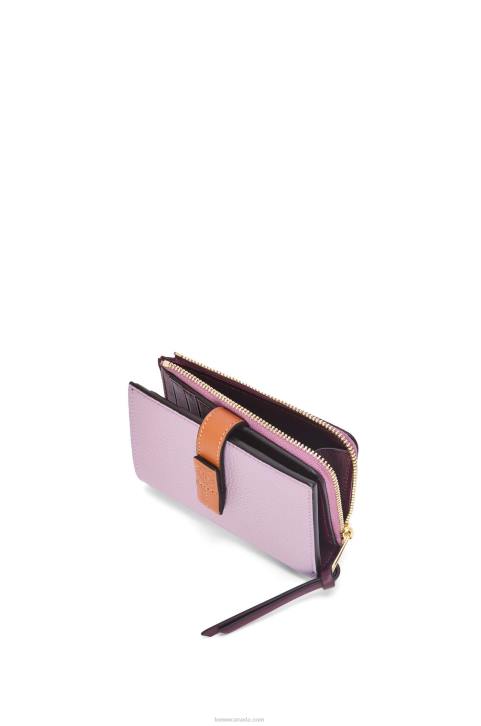 Loewe Slim zip bifold wallet in soft grained calfskin 688V1269 Women Dirty Mauve/Tan