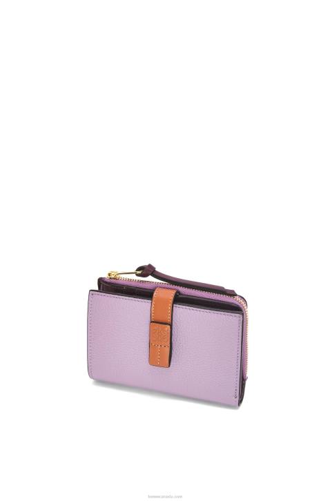 Loewe Slim zip bifold wallet in soft grained calfskin 688V1269 Women Dirty Mauve/Tan