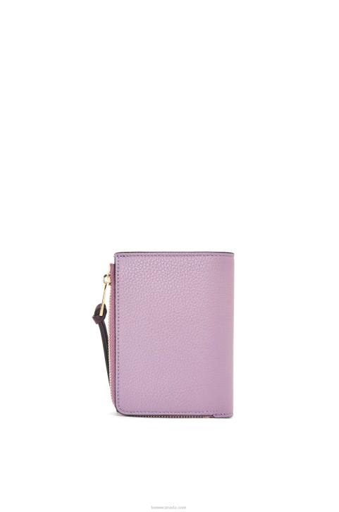 Loewe Slim zip bifold wallet in soft grained calfskin 688V1269 Women Dirty Mauve/Tan