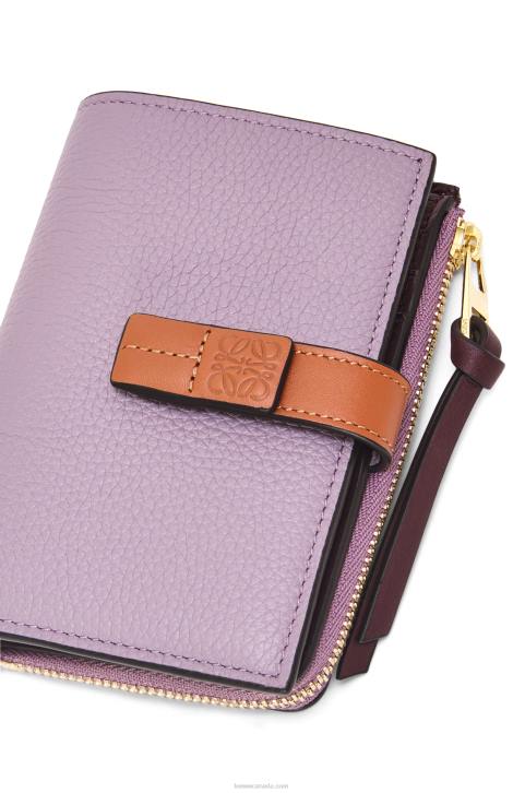 Loewe Slim zip bifold wallet in soft grained calfskin 688V1269 Women Dirty Mauve/Tan