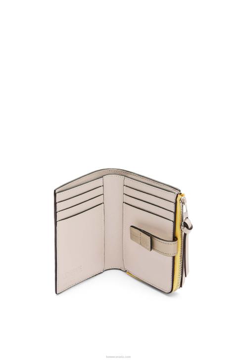 Loewe Slim zip bifold wallet in soft grained calfskin 688V1283 Women Yellow/Clay Green