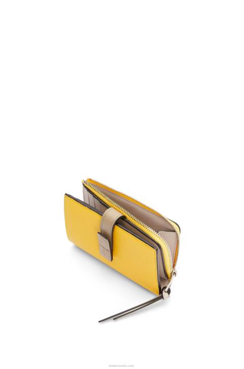 Loewe Slim zip bifold wallet in soft grained calfskin 688V1283 Women Yellow/Clay Green