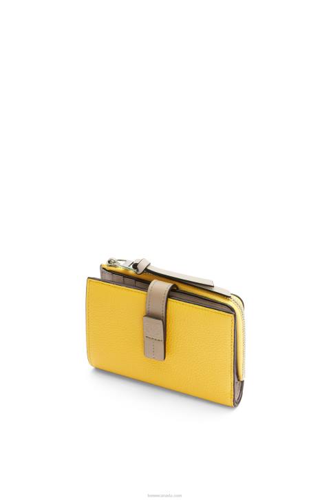 Loewe Slim zip bifold wallet in soft grained calfskin 688V1283 Women Yellow/Clay Green