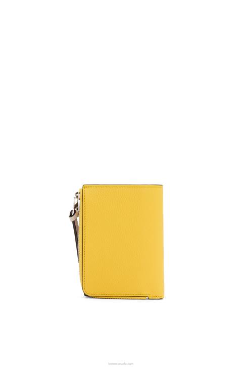 Loewe Slim zip bifold wallet in soft grained calfskin 688V1283 Women Yellow/Clay Green