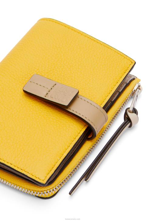 Loewe Slim zip bifold wallet in soft grained calfskin 688V1283 Women Yellow/Clay Green