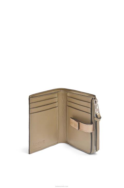 Loewe Slim zip bifold wallet in soft grained calfskin 688V1289 Women Artichoke Green/Dusty Beige