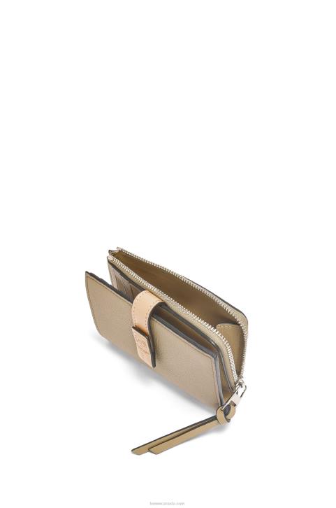 Loewe Slim zip bifold wallet in soft grained calfskin 688V1289 Women Artichoke Green/Dusty Beige