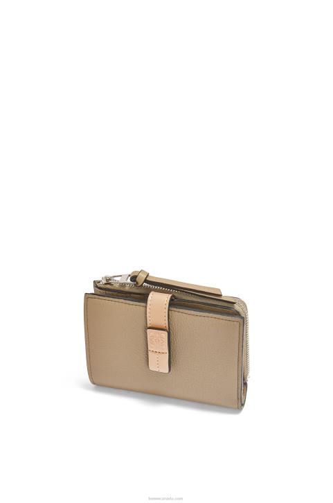 Loewe Slim zip bifold wallet in soft grained calfskin 688V1289 Women Artichoke Green/Dusty Beige