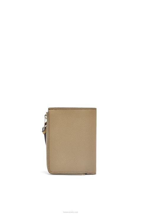 Loewe Slim zip bifold wallet in soft grained calfskin 688V1289 Women Artichoke Green/Dusty Beige