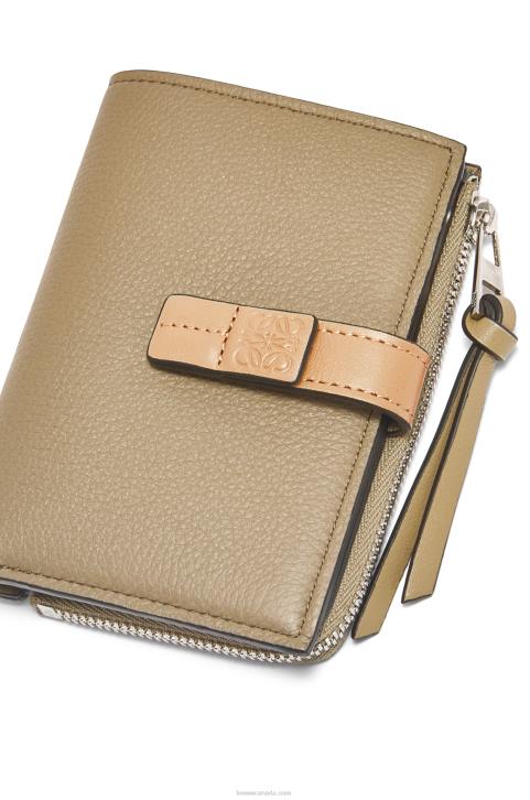 Loewe Slim zip bifold wallet in soft grained calfskin 688V1289 Women Artichoke Green/Dusty Beige