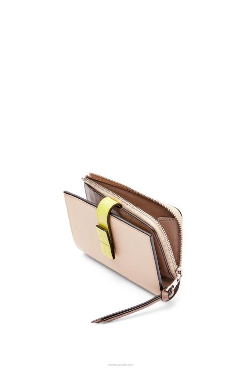 Loewe Slim zip bifold wallet in soft grained calfskin 688V1298 Women Nude/Citronelle