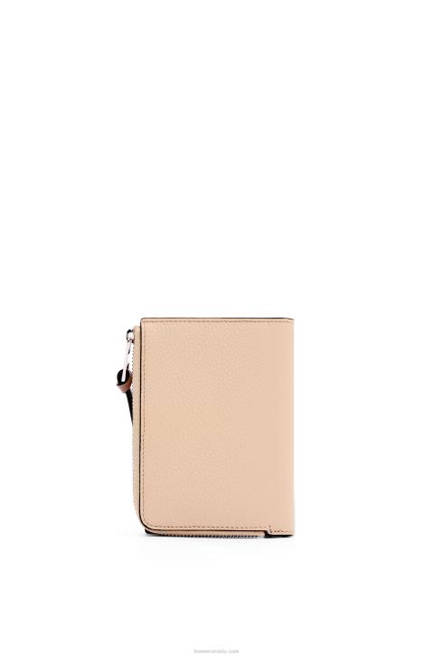 Loewe Slim zip bifold wallet in soft grained calfskin 688V1298 Women Nude/Citronelle