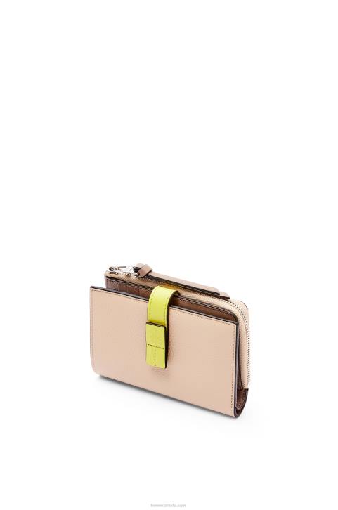 Loewe Slim zip bifold wallet in soft grained calfskin 688V1298 Women Nude/Citronelle