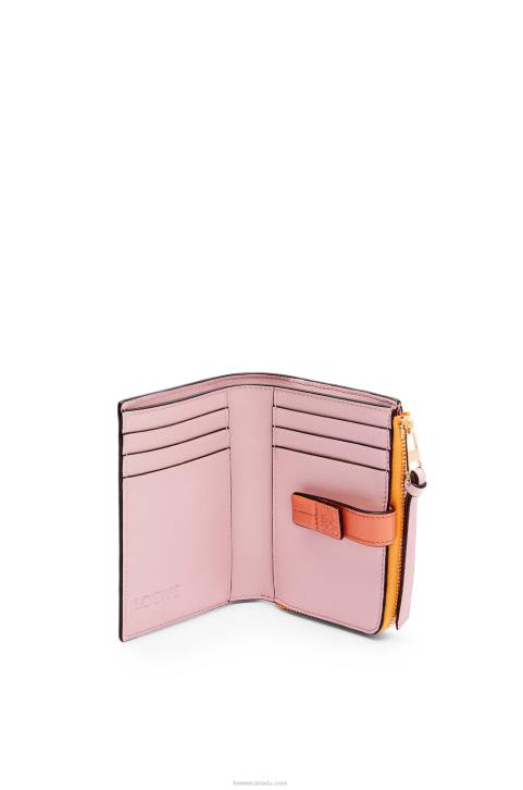 Loewe Slim zip bifold wallet in soft grained calfskin 688V1299 Women Mandarin/Coral Reef