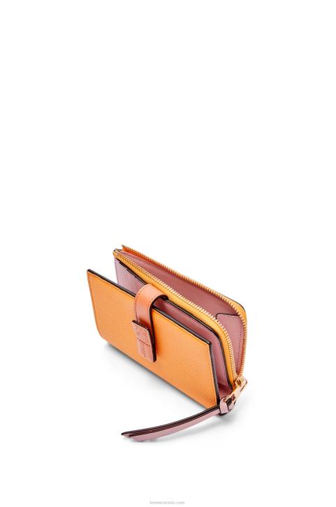 Loewe Slim zip bifold wallet in soft grained calfskin 688V1299 Women Mandarin/Coral Reef