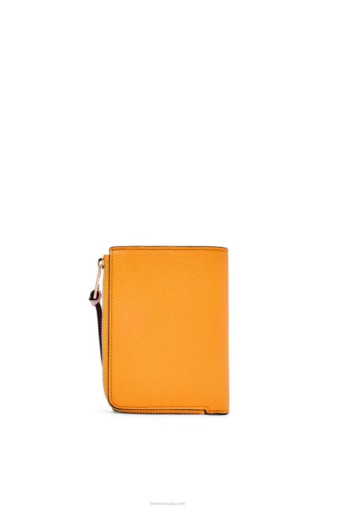 Loewe Slim zip bifold wallet in soft grained calfskin 688V1299 Women Mandarin/Coral Reef