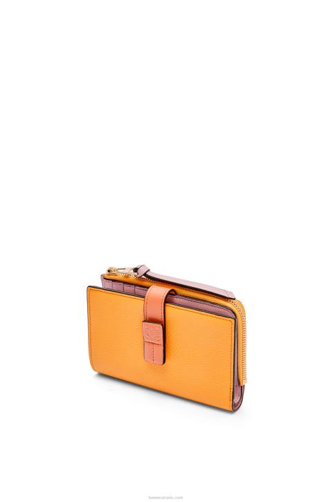 Loewe Slim zip bifold wallet in soft grained calfskin 688V1299 Women Mandarin/Coral Reef