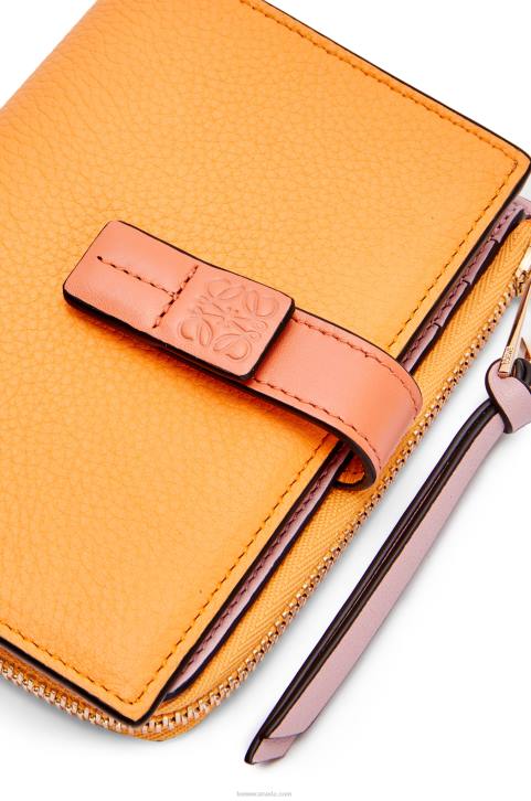 Loewe Slim zip bifold wallet in soft grained calfskin 688V1299 Women Mandarin/Coral Reef