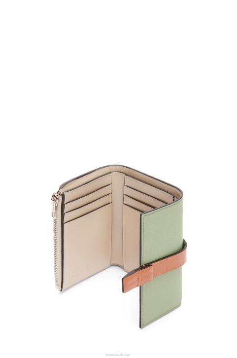 Loewe Small vertical wallet in soft grained calfskin 688V1225 Women Rosemary/Tan