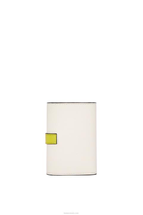 Loewe Small vertical wallet in soft grained calfskin 688V1228 Women Soft White/Lime Yellow