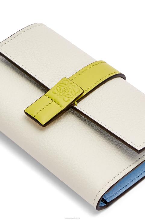 Loewe Small vertical wallet in soft grained calfskin 688V1228 Women Soft White/Lime Yellow