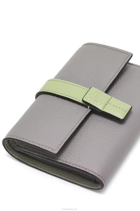 Loewe Small vertical wallet in soft grained calfskin 688V1252 Women Pearl Grey/Light Pale Green
