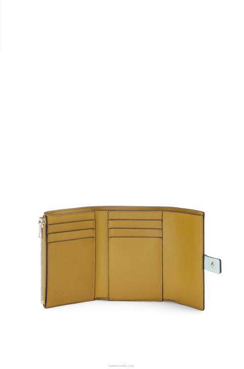 Loewe Small vertical wallet in soft grained calfskin 688V1309 Women Crystal Blue/Lime Yellow