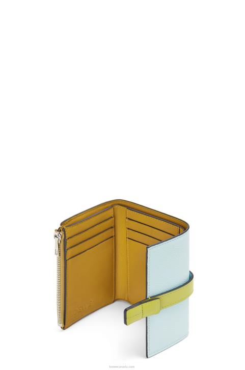 Loewe Small vertical wallet in soft grained calfskin 688V1309 Women Crystal Blue/Lime Yellow
