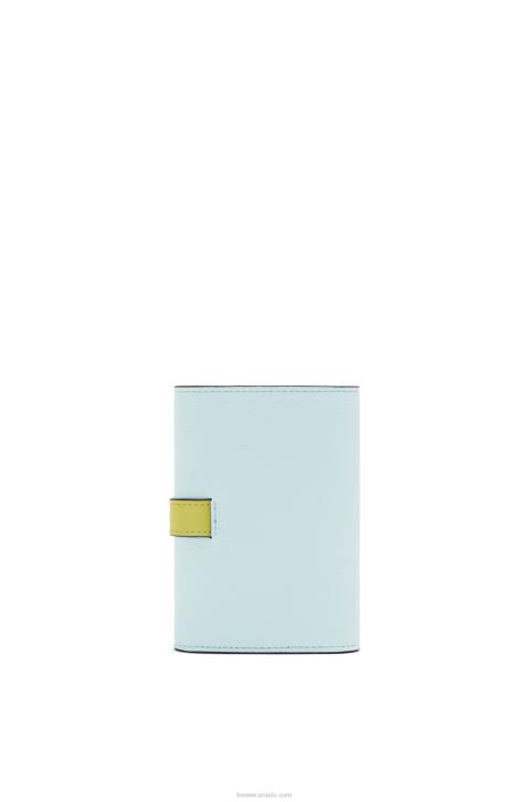 Loewe Small vertical wallet in soft grained calfskin 688V1309 Women Crystal Blue/Lime Yellow