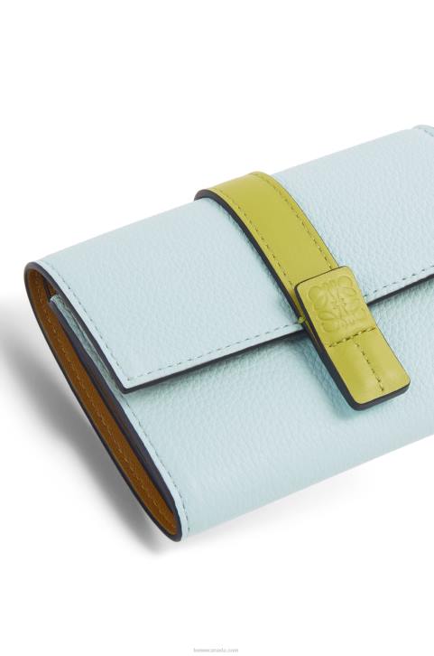 Loewe Small vertical wallet in soft grained calfskin 688V1309 Women Crystal Blue/Lime Yellow