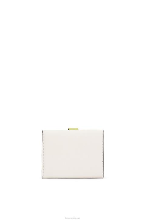 Loewe Trifold wallet in soft grained calfskin 688V1227 Women Soft White/Lime Yellow