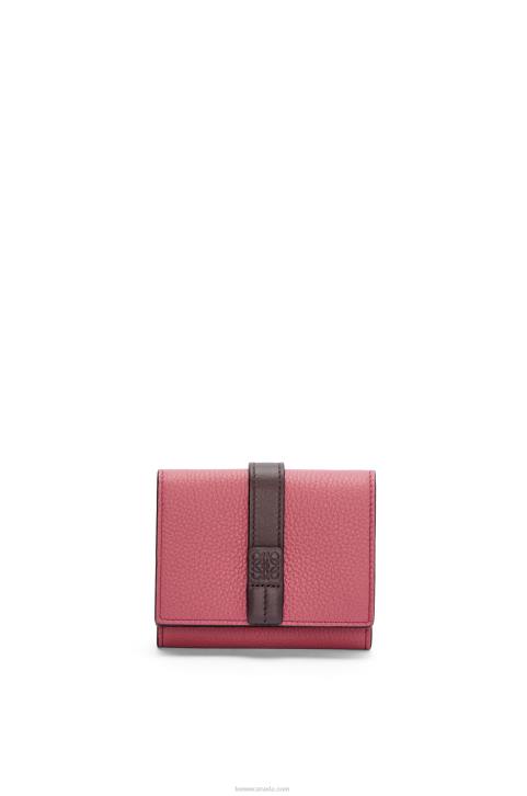 Loewe Trifold wallet in soft grained calfskin 688V1241 Women Plumrose/Chocolate