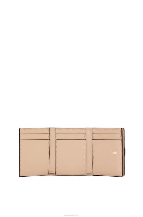 Loewe Trifold wallet in soft grained calfskin 688V1241 Women Plumrose/Chocolate