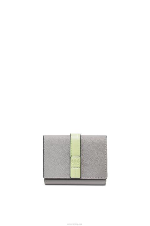 Loewe Trifold wallet in soft grained calfskin 688V1250 Women Pearl Grey/Light Pale Green