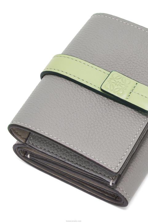 Loewe Trifold wallet in soft grained calfskin 688V1250 Women Pearl Grey/Light Pale Green