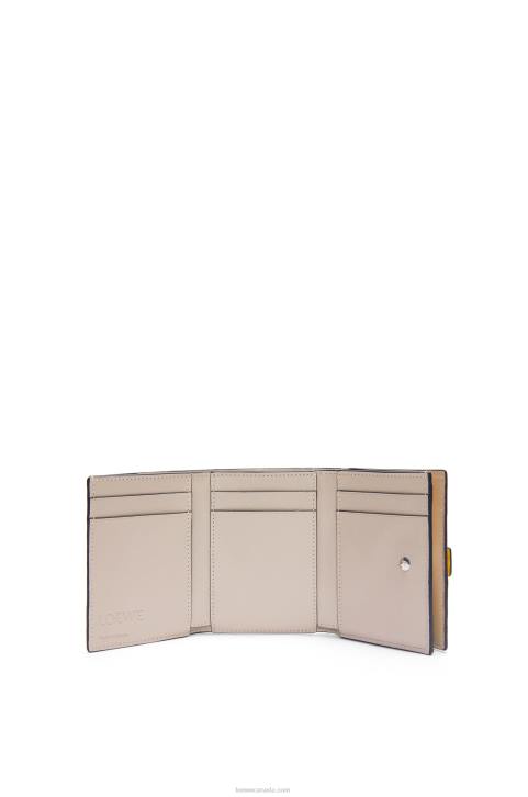Loewe Trifold wallet in soft grained calfskin 688V1284 Women Yellow/Clay Green