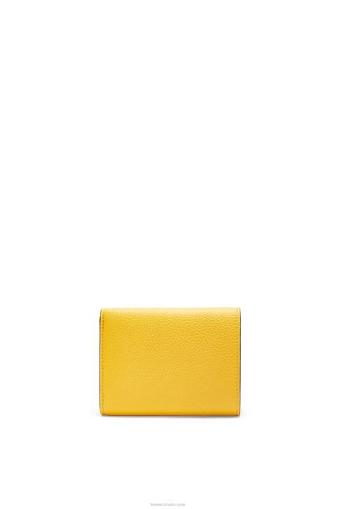 Loewe Trifold wallet in soft grained calfskin 688V1284 Women Yellow/Clay Green