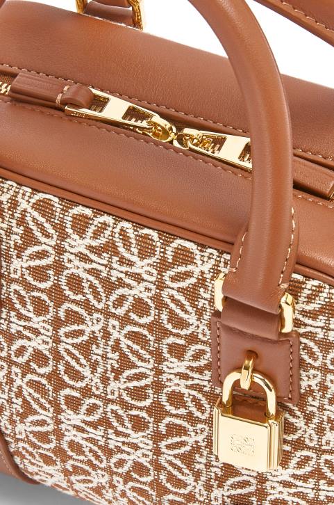 Loewe Amazona 16 Square bag in Anagram jacquard and calfskin 688V163 Women Tan/Pecan